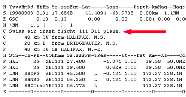 Swissair 111 enregistrement sismique